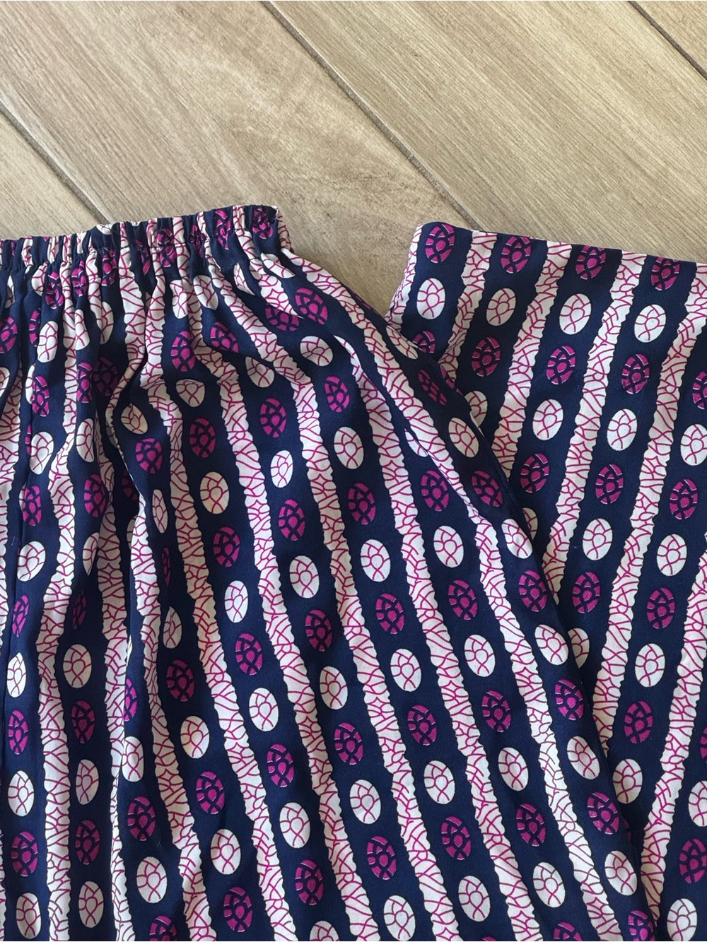 Fun, funky High waisted Navy Blue & Pink Patterned Elastic Waist Pants